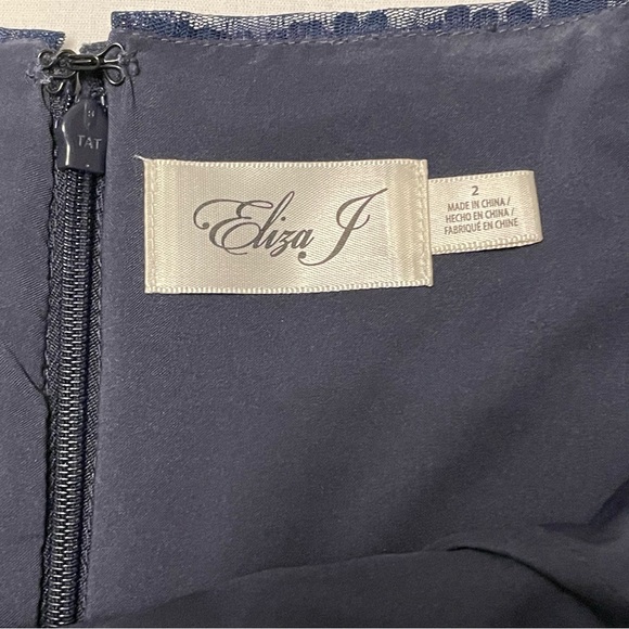 Elija J Navy Blue Sequins V Neck Strappy Navy Blue Midi Dress Size 2 EUC - Picture 10 of 14